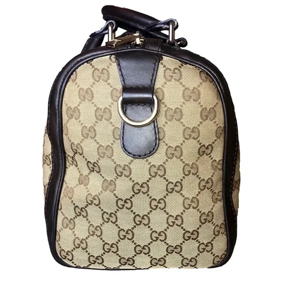 GUCCI GG Beige and Brown Boston Duffel Bag with Red and Green Sherryline Stripes - Picture 6 of 17